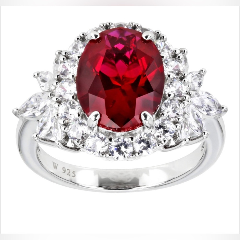Lab Created Ruby And White Cubic Zirconia Rhodium… - image 1